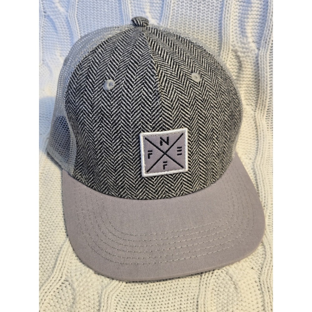 Neff Trucker Hat Gray Herringbone Mesh Snapback Cap Adjustable Unisex Wool Blend